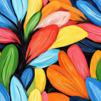 vibrant florals, multicolor petals, abstract flowers, rainbow colors, orange, yellow, blue, green, red, pink, brushstroke texture, painterly style, artistic blooms,, fabric panel, floral motifs, contemporary art, colorful botanicals, modern design, textile art