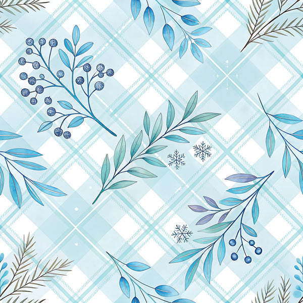 light blue, ice blue, sky blue, navy blue, white, winter white, pale blue, soft blue, plaid, tartan, gingham, geometric, floral, botanical, leaves, berries, snowflakes, winter, christmas, holiday, elegant, modern, natural, nature-inspired, seasonal, festive, scandinavian, contemporary, delicate, peaceful