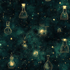forest green, deep teal, gold, celestial, magical, stars, potion bottles, apothecary, witchy, mystical, whimsical, elegant, enchanted, fantasy, alchemy, spell bottles, sparkles, night sky, constellation, vintage apothecary, dark academia, gothic, boho, enchantment themed, nursery, kids room, magical creatures, starry night