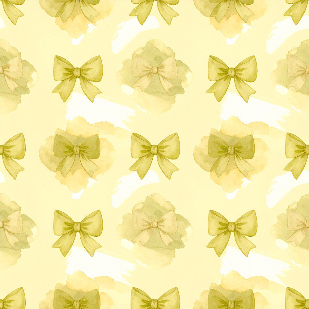 pale yellow, soft yellow, chartreuse, sage green, olive green, bows, ribbons, delicate bows, watercolor, pastel, floral, whimsical, feminine, elegant, spring, nursery, baby girl, soft aesthetic, vintage, romantic, decorative bows, nature-inspired, gentle, soothing, dreamy, sweet, charming