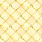 pale yellow, cream, soft yellow, butter yellow, sage green, olive green, lattice pattern, trellis, diamond pattern, geometric, floral, delicate flowers, yellow flowers, botanical, nature, spring, garden, cottage core, farmhouse, traditional, elegant, whimsical, vintage, soft aesthetic, pastel, spring garden, nature inspired, botanical print, wildflowers, pressed flowers