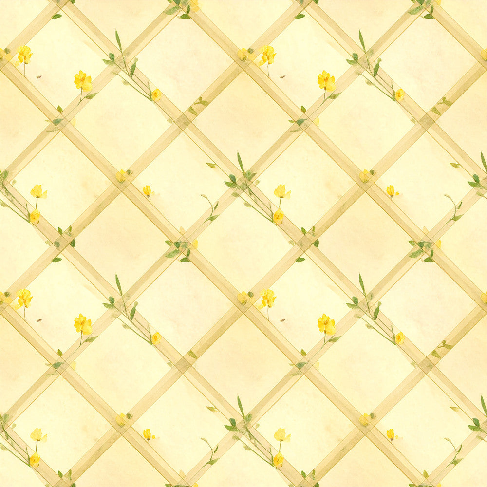 pale yellow, cream, soft yellow, butter yellow, sage green, olive green, lattice pattern, trellis, diamond pattern, geometric, floral, delicate flowers, yellow flowers, botanical, nature, spring, garden, cottage core, farmhouse, traditional, elegant, whimsical, vintage, soft aesthetic, pastel, spring garden, nature inspired, botanical print, wildflowers, pressed flowers