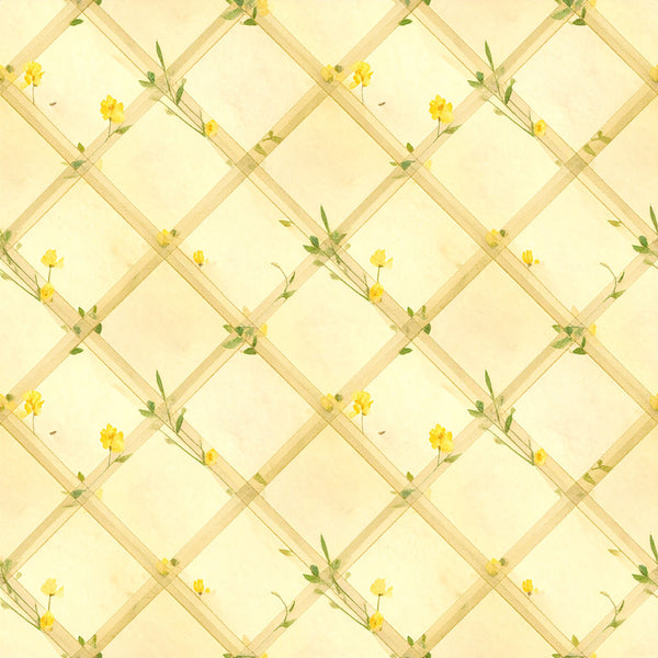 pale yellow, cream, soft yellow, butter yellow, sage green, olive green, lattice pattern, trellis, diamond pattern, geometric, floral, delicate flowers, yellow flowers, botanical, nature, spring, garden, cottage core, farmhouse, traditional, elegant, whimsical, vintage, soft aesthetic, pastel, spring garden, nature inspired, botanical print, wildflowers, pressed flowers