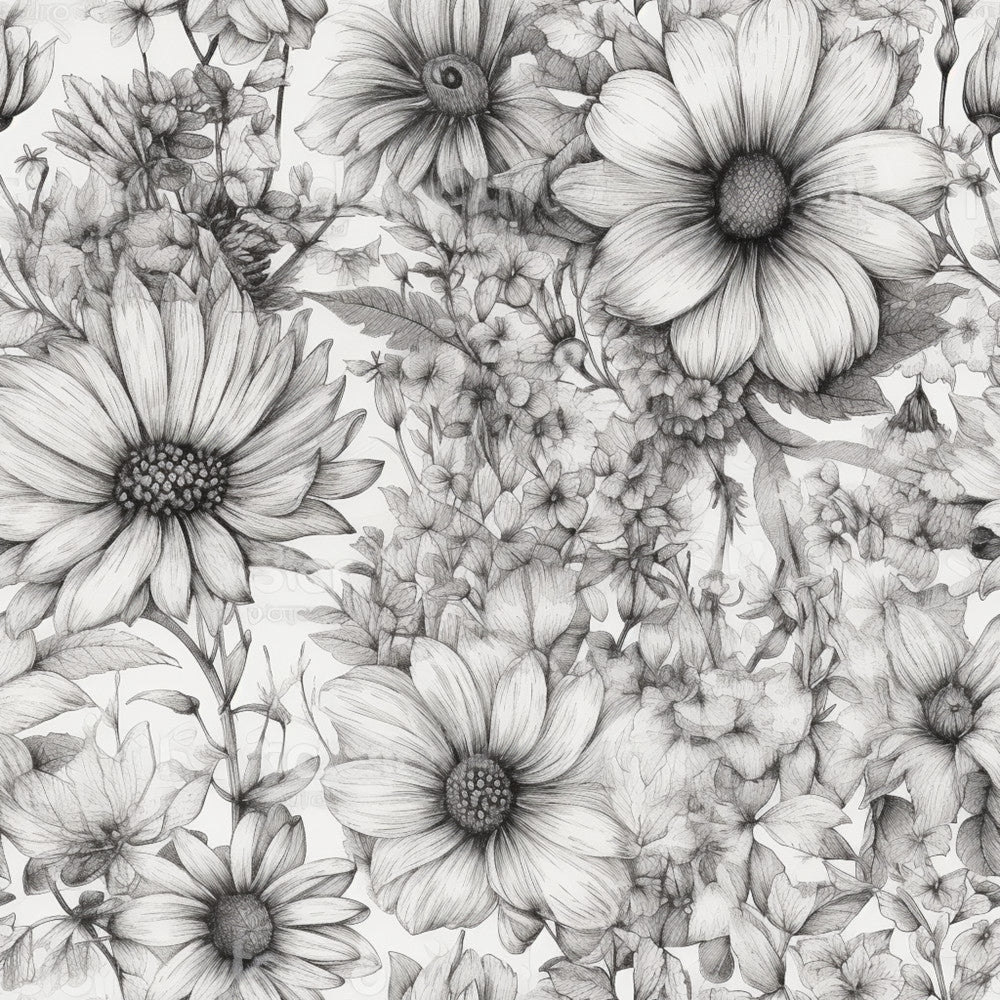 black and white, grayscale, monochrome, floral, botanical, daisy, wildflower, nature, garden, elegant, sophisticated, vintage, romantic, classic, traditional, spring, summer, nature lover, botanical illustration, line drawing, sketch style, detailed, intricate, delicate, feminine, timeless, naturalistic