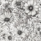 black and white, grayscale, monochrome, floral, botanical, daisy, wildflower, nature, garden, elegant, sophisticated, vintage, romantic, classic, traditional, spring, summer, nature lover, botanical illustration, line drawing, sketch style, detailed, intricate, delicate, feminine, timeless, naturalistic
