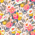 hot pink, magenta, gold, yellow, cream, white, navy blue, teal blue, floral, botanical, roses, peonies, leaves, gold glitter, modern floral, elegant, whimsical, spring, summer, nature, garden flowers, colorful blooms, vibrant, feminine, romantic, decorative florals, nursery, kids room, playroom