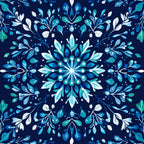 navy blue, turquoise, teal, light blue, white, aqua, winter, snowflake, mandala, geometric, floral, symmetrical, elegant, modern, nature-inspired, celestial, frost, ice crystal, leaves, botanical, sparkle, shimmering, whimsical, magical, frozen, cool tones, star pattern, decorative, holiday, winter wonderland