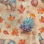 autumn leaves, fall foliage, vintage botanical, peacock, birds, grapes, berries, dusty rose, coral orange, sage green, blue-gray, cream beige, whimsical, vintage style, nature theme, woodland, elegant, rustic, botanical illustration, heart motifs, ornamental scrollwork, autumn harvest, seasonal decor, children's room, nursery, playroom, boy or girl, decorative art, classic vintage, detailed illustration