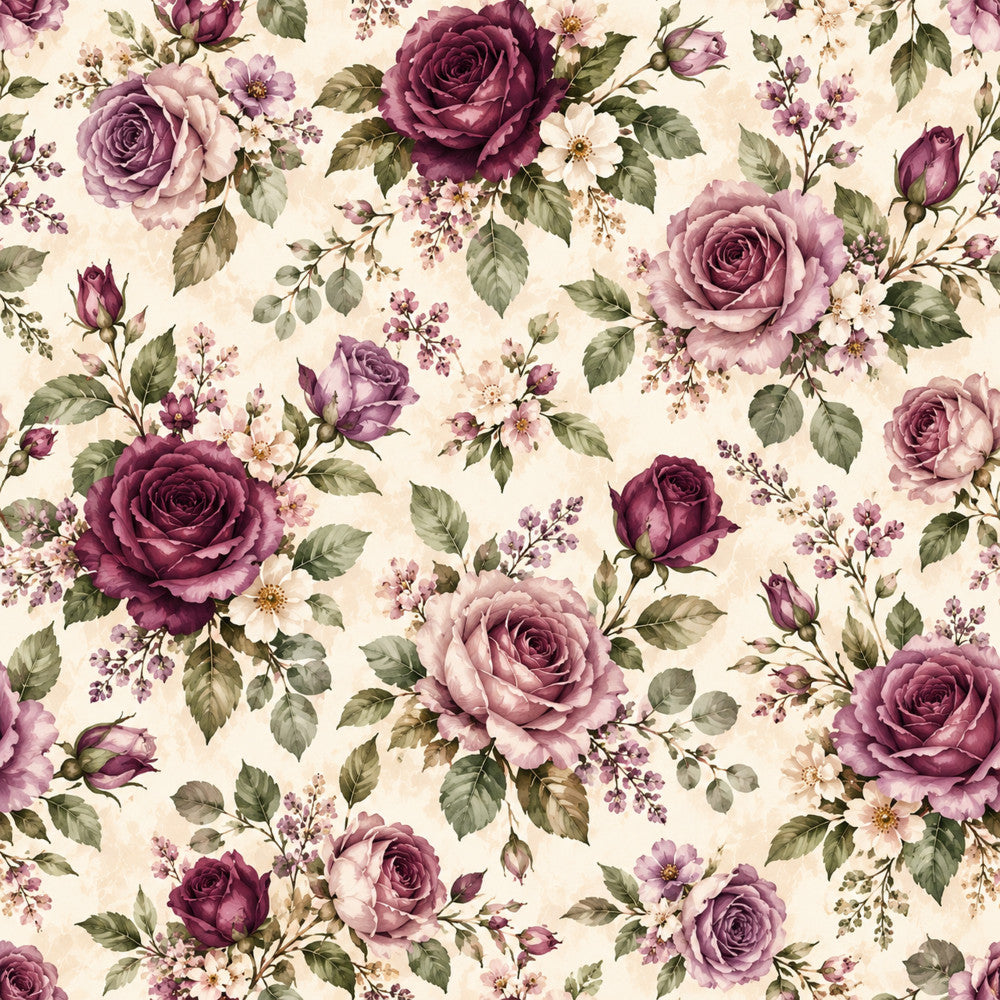 mauve, dusty rose, burgundy, plum purple, cream, sage green, floral, vintage floral, roses, botanical, nature, romantic, elegant, traditional, cottage core, garden, spring, summer, rose bouquets, small flowers, delicate, classic, timeless, baby girl, nursery, feminine, antique, victorian, pretty, blossoms