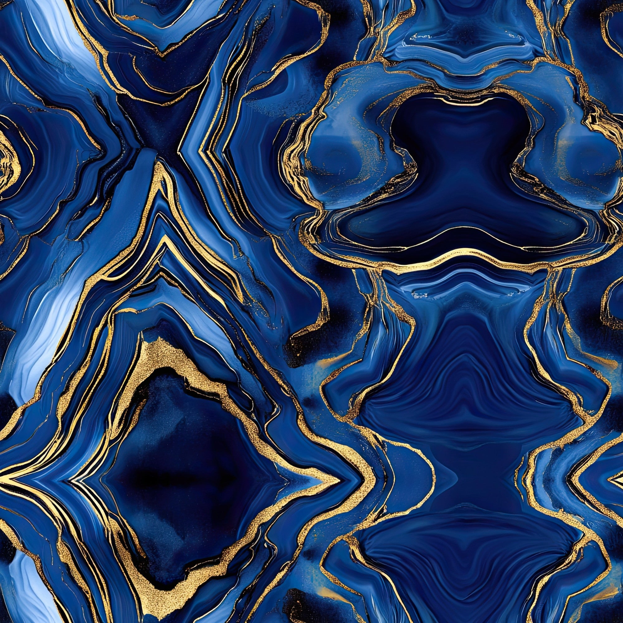 royal blue, gold, agate pattern, geode design, marbled texture, swirled patterns, mineral formations, crystalline structures, flowing lines, organic shapes, luxurious, elegant,, fabric panel, geological inspired, abstract design, metallic accents, deep blue tones, natural stone effect, contemporary