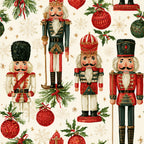 nutcracker, christmas, holiday, festive, vintage, traditional, nutcracker soldier, red, cream, forest green, dark green, gold, white, decorative ornaments, baubles, holly, pine branches, snowflakes, whimsical, elegant, classic, seasonal, children's, kids room, nursery, winter, toy soldiers, red and green, cream and red, nostalgic