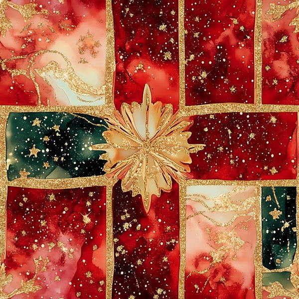 deep red, burgundy, forest green, teal, gold, cream, ivory, festive, holiday, christmas, elegant, luxurious, modern, abstract watercolor, glitter, sparkle, snowflakes, stars, geometric panels, gold glitter accents, jewel tones, rich colors, celebration, winter, formal, sophisticated, premium, decorative panels