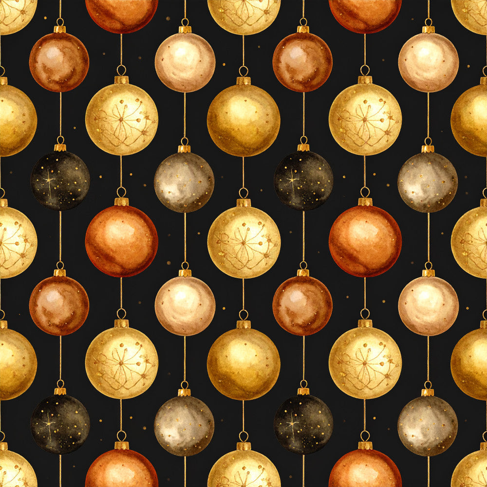 gold ornaments, copper ornaments, bronze ornaments, champagne gold, black background, metallic spheres, hanging baubles, geometric patterns, floral motifs, dandelion design, elegant, luxurious, holiday, christmas, festive, winter, sparkly, shimmery, sophisticated, modern, decorative, ornamental, dark academia, glamorous, celestial inspired, seasonal, special occasion, premium