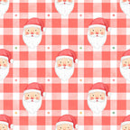 coral pink, red and white, gingham check, checkered, santa, santa claus, christmas, holiday, whimsical, festive, cute, playful, children's, kids, nursery, playroom, baby, traditional christmas, cheerful, jolly, rosy cheeks, white beard, red hat, vintage christmas, retro christmas, seasonal, winter, gift fabric, baby shower