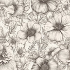 cream, ivory, black ink, botanical, floral, line drawing, sketch, pen and ink, nature, vintage, elegant, botanical illustration, peonies, roses, garden flowers, detailed, intricate, traditional, feminine, romantic, spring, summer, timeless, classic, sophisticated, artistic, hand-drawn style, flowering plants, nature lover