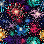 fireworks pattern, black background, red fireworks, blue fireworks, purple fireworks, pink fireworks, teal fireworks, yellow fireworks, orange fireworks, white fireworks, starburst design, celebration theme, festive pattern,, fabric panel, colorful explosions, radiating lines, patriotic colors, party theme, bright colors, geometric bursts
