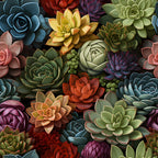 succulents, botanical,, fabric panel, teal, coral, burgundy, sage green, purple, yellow, orange, pink, rosette pattern, echeveria, sempervivum, clustered arrangement, realistic style, nature motif, gardening theme, vibrant colors, densely packed, floral alternative