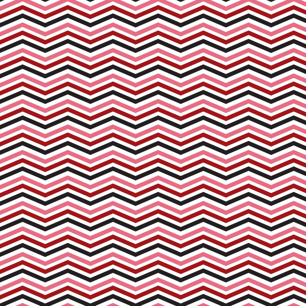 black, red, pink, white, chevron pattern, zigzag stripes, geometric design, retro style, 1950s inspired, diner aesthetic,, fabric panel, repeating pattern, angular lines, mid-century modern, nostalgic feel, striped chevrons, monochrome accents