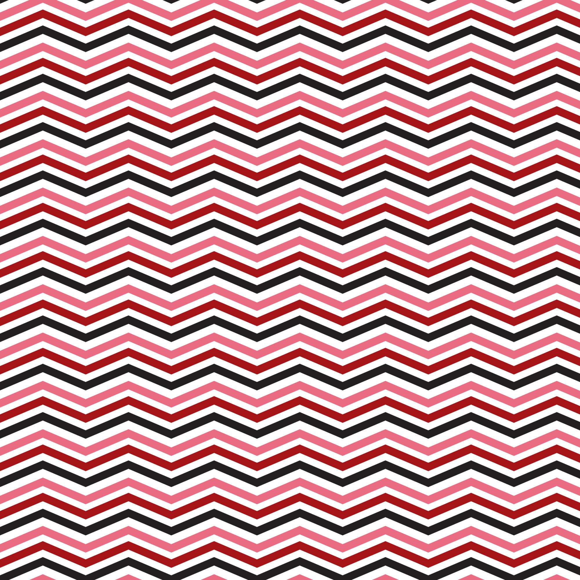 black, red, pink, white, chevron pattern, zigzag stripes, geometric design, retro style, 1950s inspired, diner aesthetic, quilting cotton, fabric panel, repeating pattern, angular lines, mid-century modern, nostalgic feel, striped chevrons, monochrome accents