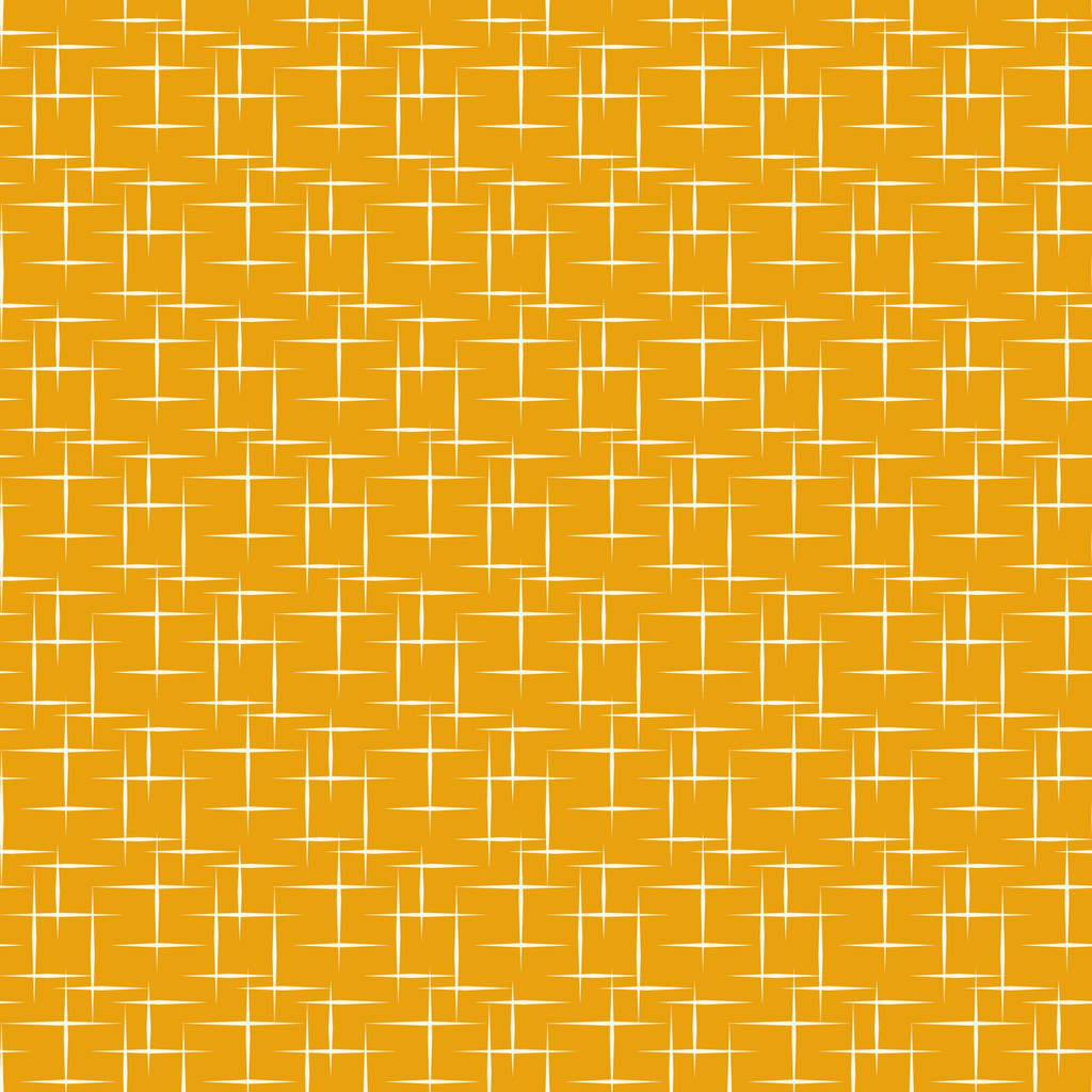 orange, golden yellow, amber, geometric pattern, atomic age, mid-century modern, linear design, intersecting lines, retro style, 1950s design,, fabric panel, modernist, angular lines, vintage pattern, minimalist geometry, contemporary quilting, craft fabric, orange background, abstract geometric