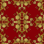 red, gold, christmas, floral pattern, ornate design, decorative motifs, roses, leaves, scrollwork, damask style, elegant, festive,, fabric panel, botanical elements, intricate details, rich colors, holiday theme, symmetrical pattern, luxurious