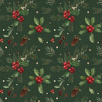forest green, deep green, red berries, holly leaves, pine needles, evergreen branches, pinecones, copper accents, rose gold, cream, winter botanical, christmas, holiday, festive, nature inspired, woodland, rustic, elegant, traditional, seasonal, december, poinsettia berries, conifer branches, natural elements, vintage holiday, classic christmas, red and green, timeless, decorative botanical