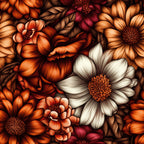 rust orange, burnt orange, terracotta, cream white, deep red, burgundy, warm brown, floral, daisy, chrysanthemum, botanical, nature, autumn, fall, warm tones, earthy, rustic, elegant, traditional, vintage, garden, botanical print, harvest, thanksgiving, seasonal, cozy, detailed, intricate line work, dimensional flowers, realistic florals