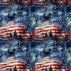 navy blue, red, white, cream, patriotic, american flag, statue of liberty, stars, stripes, grunge texture, watercolor effect, distressed, weathered, vintage style,, fabric panel, repeating pattern, fourth of july, independence theme, americana