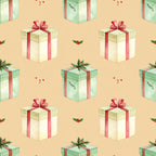 cream, sage green, dusty rose, red, gold, holiday, christmas, gift boxes, presents, festive, winter, decorative bows, holly, berries, elegant, whimsical, vintage, traditional, celebration, seasonal, gift wrapping, beige, mint green, crimson ribbon, holly leaves, red berries, nursery, playroom, kids room, gift theme
