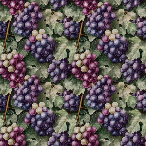 purple grapes, wine grapes, grape bunches, deep purple, dusty rose, cream, sage green, forest green, vintage botanical, fruit print, nature themed, vineyard, harvest, rustic, farmhouse, traditional, elegant, autumn, fall, wine country, grapevine leaves, textured, classic, orchard, botanical illustration, nature lover, wine enthusiast, home decor, upholstery