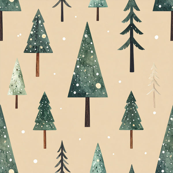 forest green, cream, beige, tan, white, winter trees, evergreen, pine trees, snowflakes, snow dots, nature, woodland, forest, winter, christmas, holiday, minimalist, modern, whimsical, rustic, scandinavian, cozy, festive, kids room, nursery, playroom, baby, children, peaceful, serene