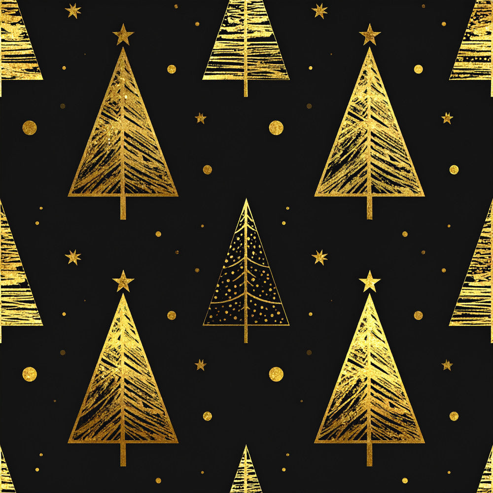 gold christmas trees, black and gold, metallic gold, holiday pattern, christmas fabric, festive design, geometric trees, textured trees, gold stars, gold circles, celestial theme, winter holiday, elegant christmas, modern holiday, luxury gold, black background, gold foil effect, distressed texture, scandinavian christmas, contemporary holiday, premium christmas, decorative stars, tree motif, seasonal pattern, christmas decor, gold metallic, black and metallic, holiday textile, festive textile