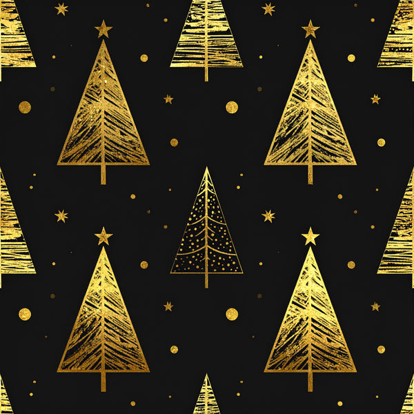 gold christmas trees, black and gold, metallic gold, holiday pattern, christmas fabric, festive design, geometric trees, textured trees, gold stars, gold circles, celestial theme, winter holiday, elegant christmas, modern holiday, luxury gold, black background, gold foil effect, distressed texture, scandinavian christmas, contemporary holiday, premium christmas, decorative stars, tree motif, seasonal pattern, christmas decor, gold metallic, black and metallic, holiday textile, festive textile