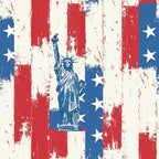 red, white, blue, patriotic stripes, statue of liberty, white stars, distressed texture, weathered look, vintage americana, grunge effect,, fabric panel, independence day, fourth of july, liberty torch, crown spikes, vertical stripes, aged appearance, freedom symbol, cotton fabric