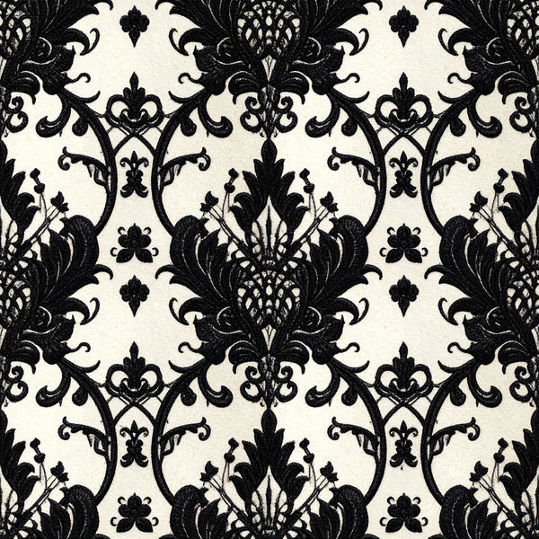black and cream, black and white, ivory, damask, floral, ornamental, baroque, victorian, elegant, traditional, classic, ornate, scrollwork, flourishes, fleur de lis, botanical, vintage, formal, decorative, timeless, intricate, symmetrical, gothic, luxury, sophisticated, romantic, renaissance, architectural