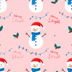 christmas, holiday, snowman, santa hat, festive, winter, snow, pink, cream white, navy blue, red, forest green, holly, string lights, garland, whimsical, cheerful, playful, kids, children, nursery, playroom, baby, merry and bright, cute, seasonal, december, cold weather, winter wonderland, scarf