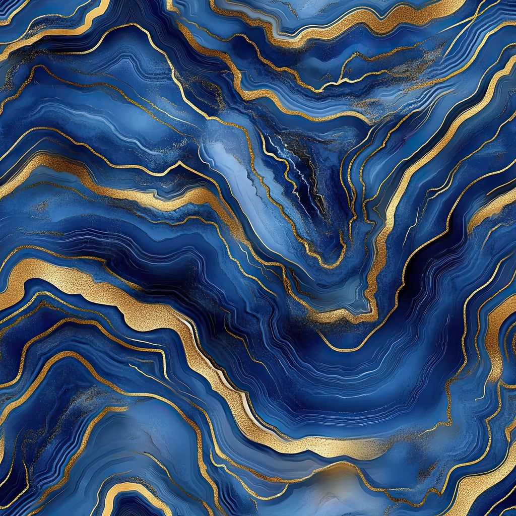 royal blue, navy blue, gold, metallic gold, agate pattern, geode design, marble texture, swirling lines, flowing curves, abstract design, mineral formation,, fabric panel, luxurious, elegant, natural stone, organic shapes, fluid movement, contemporary style, sophisticated