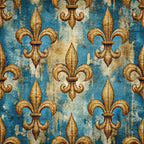 teal blue, gold, cream, vintage, fleur de lis, ornamental, french, damask, baroque, elegant, traditional, distressed, weathered, antique, luxury, royal, heraldic, classic, decorative, home decor, upholstery, sewing, formal, ornate, timeless, european, regal
