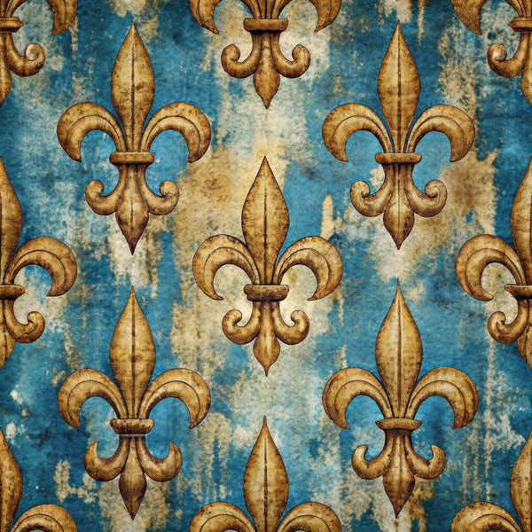 teal blue, gold, cream, vintage, fleur de lis, ornamental, french, damask, baroque, elegant, traditional, distressed, weathered, antique, luxury, royal, heraldic, classic, decorative, home decor, upholstery, sewing, formal, ornate, timeless, european, regal