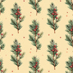 cream background, sage green, forest green, dusty rose, coral pink, burgundy red, botanical, nature, berries, evergreen branches, pine branches, winter, christmas, holiday, rustic, traditional, whimsical, vintage, elegant, natural, botanical illustration, festive, seasonal, cozy, woodland, conifer, berry motif, scattered dots, minimalist design, warm tones