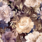 dusty rose, lavender, cream, beige, taupe, navy blue, floral, peonies, roses, leaves, watercolor, botanical, vintage, elegant, romantic, soft, feminine, nature, garden, spring, summer, traditional, classic, muted tones, pastel, delicate, decorative foliage, layered florals, sophisticated