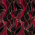 burgundy, deep red, black, gold accents, abstract pattern, flowing curves, organic shapes, wavy lines, modern design, contemporary art,, fabric panel, geometric elements, rich colors, artistic motif, curved lines, overlapping shapes, sophisticated pattern, fluid design, decorative fabric