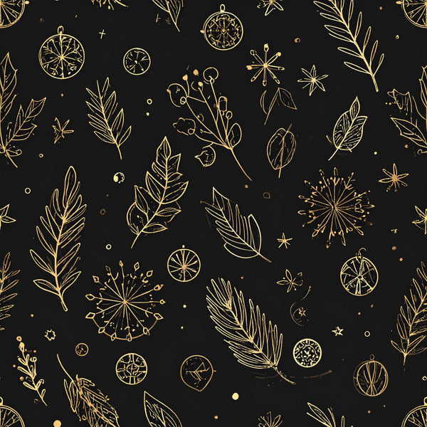 gold, black, botanical, celestial, nature, holiday, winter, christmas, elegant, modern, sophisticated, stars, leaves, citrus slices, festive, botanical leaves, delicate, whimsical, night sky, metallic gold, decorative, seasonal, minimalist, celestial motifs, natural elements, luxury, home decor, nursery, sophisticated patterns, starry