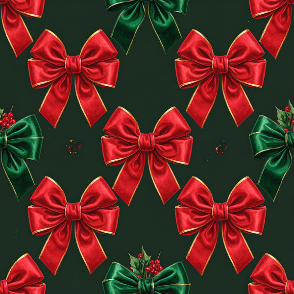 red bows, green bows, forest green, bright red, gold trim, christmas, holiday, festive, elegant, traditional, ribbons, decorative bows, seasonal, winter, holly berries, luxe, formal, classic, red and green, metallic accents, celebration, fancy, ribbon pattern, holiday decor, party, sophisticated, vibrant, shimmer effect