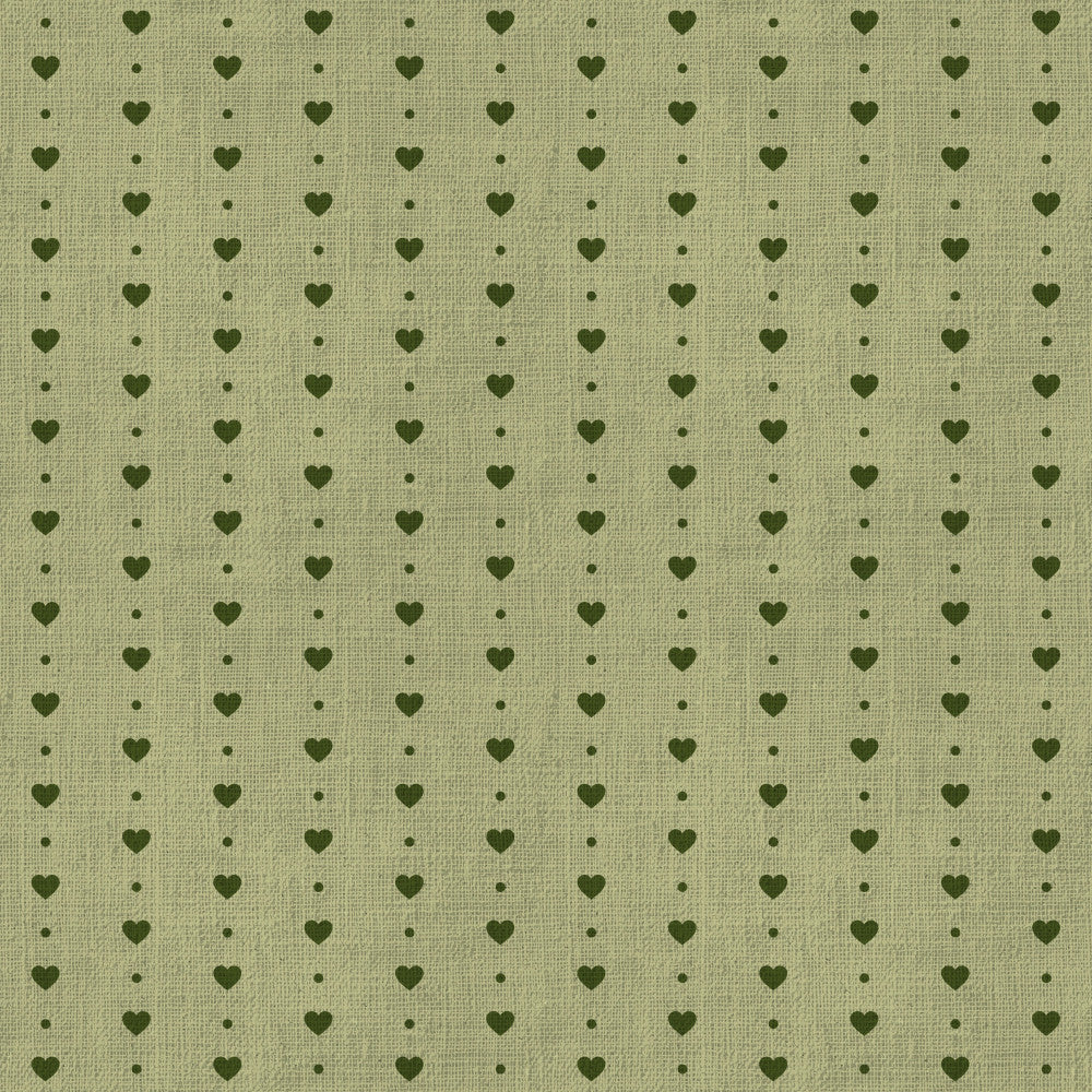 sage green, olive green, heart pattern, polka dots, hearts and dots, romantic, vintage, cottage core, farmhouse, nursery, baby room, kids room, toddler, sweet, charming, gender neutral, nature inspired, whimsical, soft, gentle, spring, easter, love themed, decorative, traditional, classic pattern, repeating pattern, cute motif, delicate design