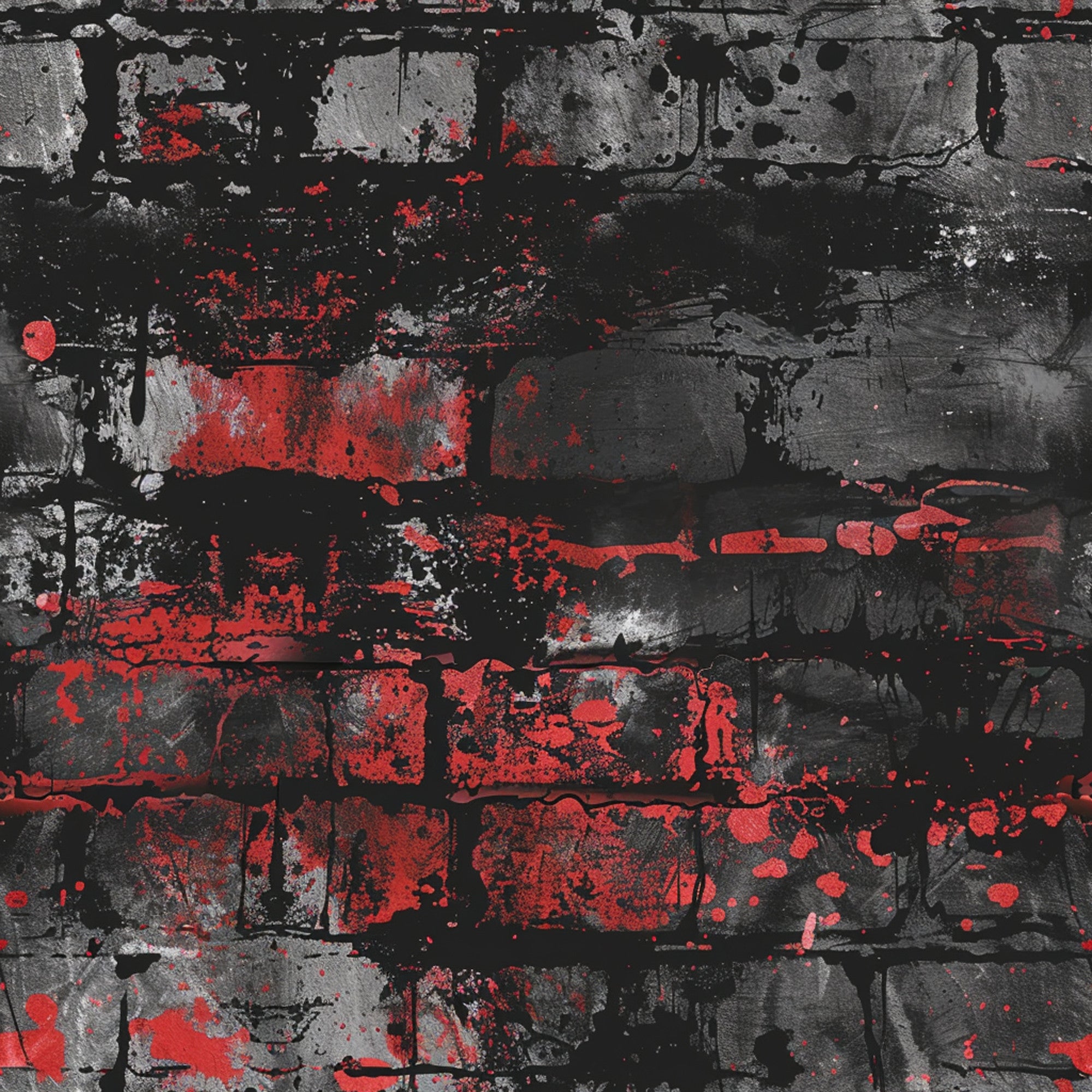 red, black, gray, grunge, distressed, brick wall, urban, weathered, splattered paint, textured, abstract, gritty, industrial, street art,, fabric panel, worn, aged, rough texture, paint drips
