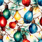 watercolor, christmas lights, string lights, festive bulbs, red, blue, green, yellow, orange, multicolored, holiday pattern, winter decor, seamless design,, fabric panel, watercolor style, painted effect, overlapping lights, christmas theme, holiday crafting