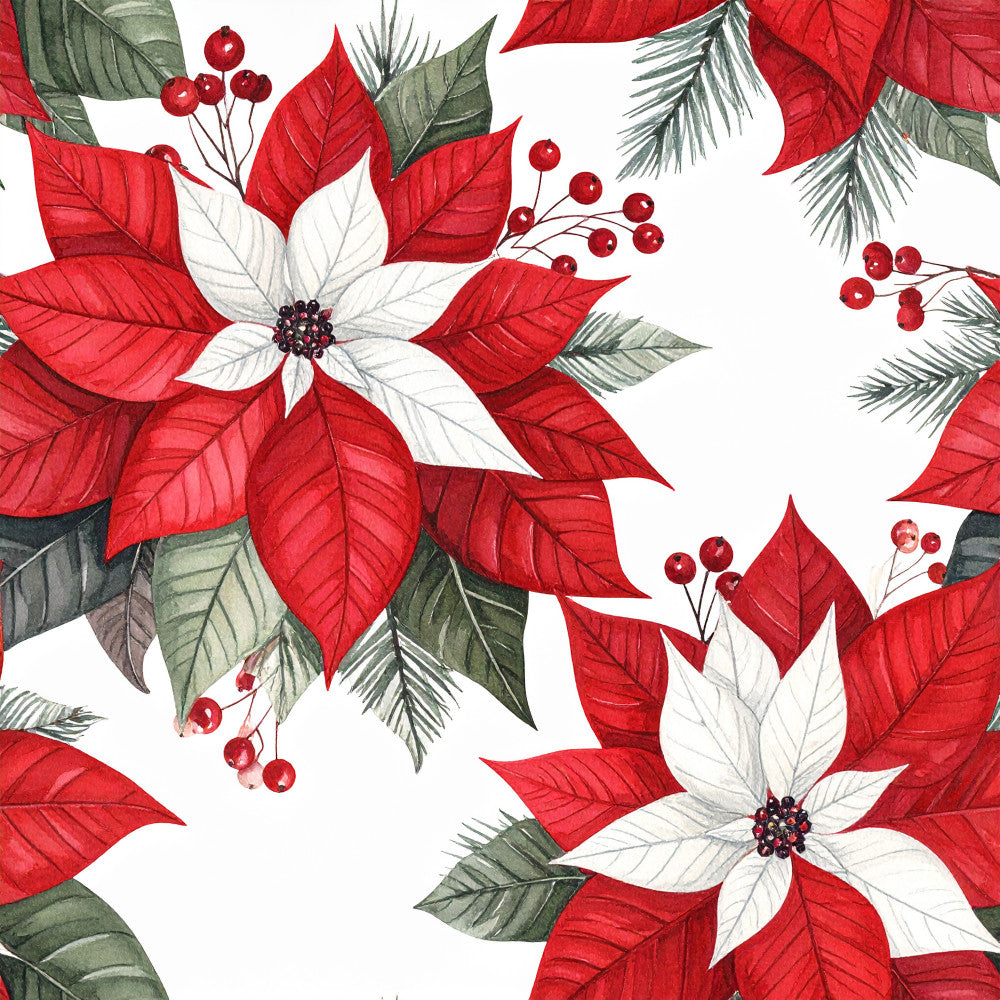 red poinsettia, white poinsettia, evergreen, holiday, christmas, festive, winter, red and white, forest green, berries, botanical, floral, nature, elegant, traditional, seasonal, poinsettia flowers, pine branches, holly berries, red florals, white flowers, dark green leaves, victorian, classic, timeless, decorative, celebration