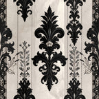 black and white, cream, ivory, damask, floral, baroque, ornamental, scrolls, flourishes, vintage, elegant, classical, neoclassical, traditional, botanical, acanthus leaves, symmetrical, decorative, formal, sophisticated, upholstery, home decor, bedding, palace, victorian, intricate details, monochromatic