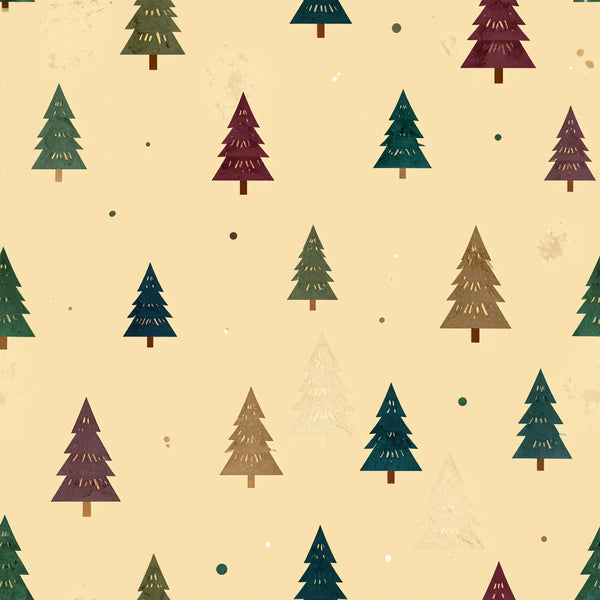 forest green, burgundy, teal, olive green, tan, cream, pine trees, evergreen trees, winter trees, nature, holiday, christmas, forest, woodland, rustic, whimsical, vintage, traditional, winter, festive, kids room, nursery, playroom, scattered trees, coniferous trees, seasonal decor, cozy, cabin style, neutral background